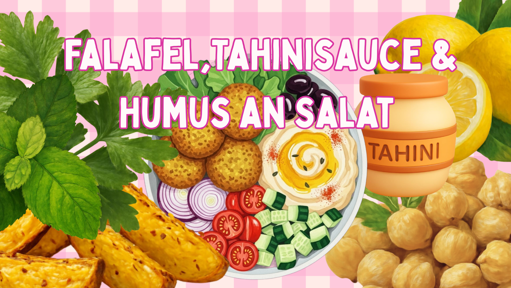 Falafel, Tahinisauce & Humus an Salat